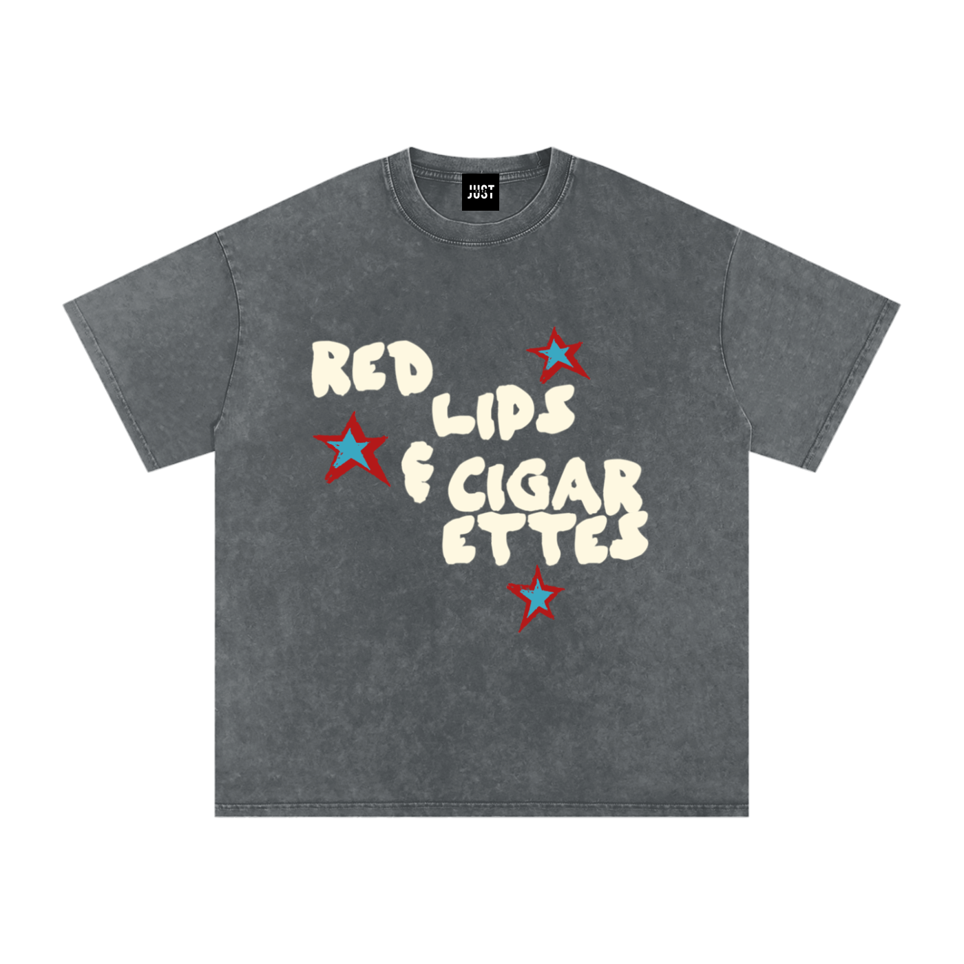 Red Lips & Cigarettes Snow Washed Oversized Cotton T-Shirt