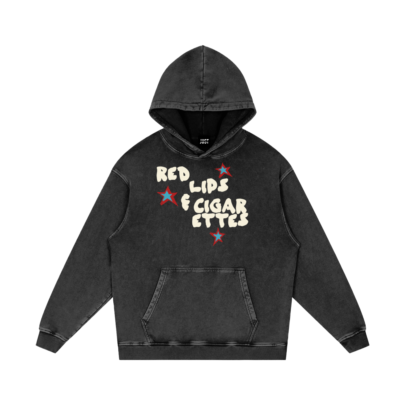 Red Lips & Cigarettes Star Snow Washed Heavyweight Cotton Hoodie