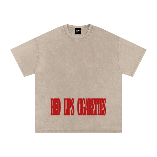 Red Lips & Cigarettes Snow Washed Oversized Cotton T-Shirt