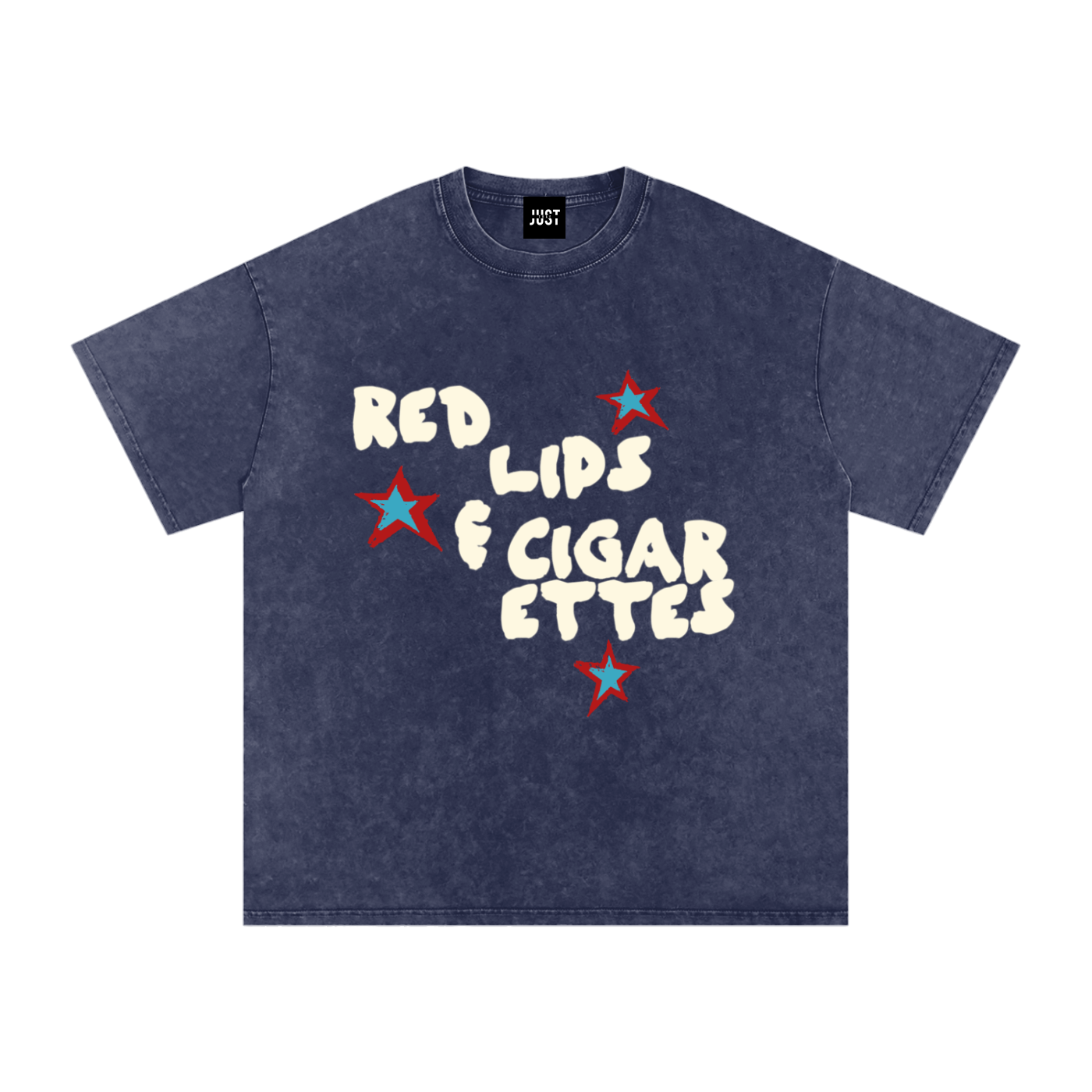 Red Lips & Cigarettes Snow Washed Oversized Cotton T-Shirt