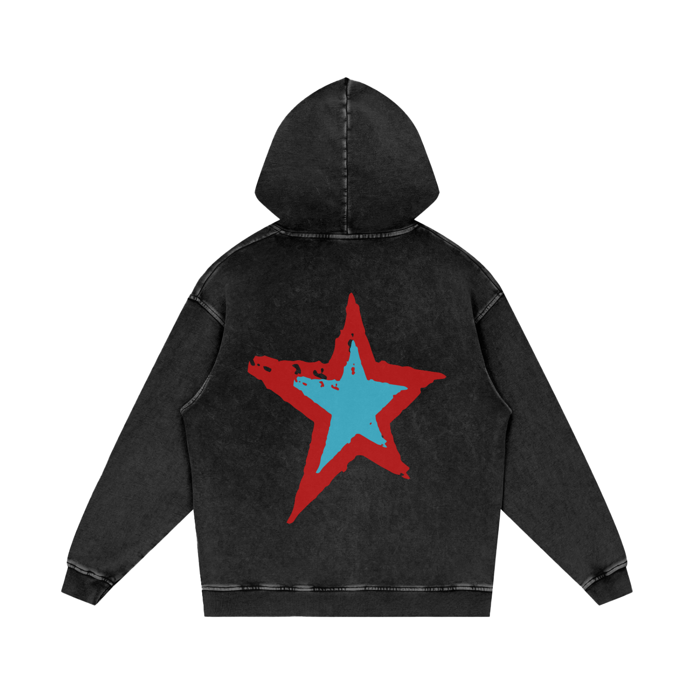 Red Lips & Cigarettes Star Snow Washed Heavyweight Cotton Hoodie
